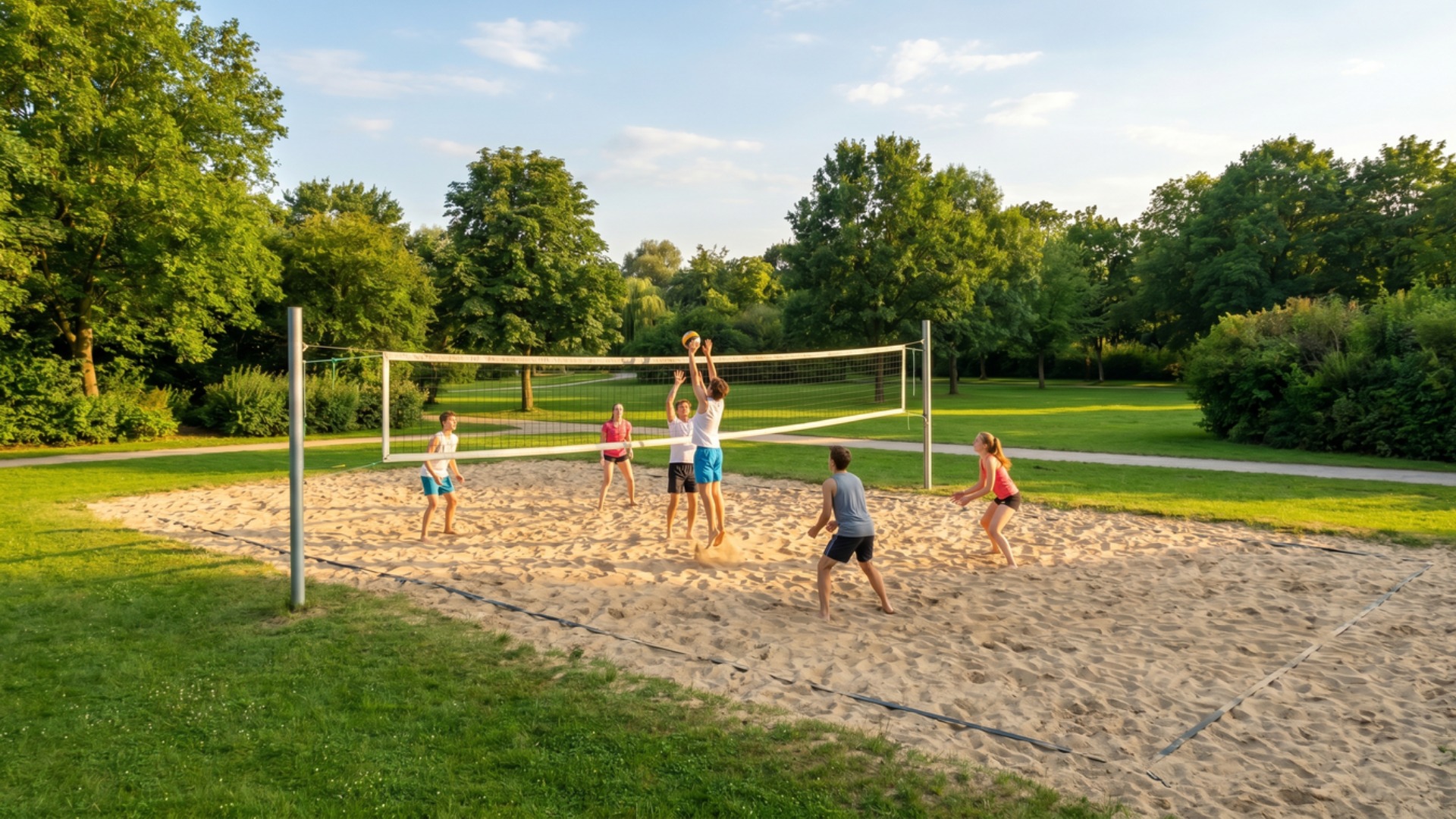 Un terrain de volleyball au parc de la Famille